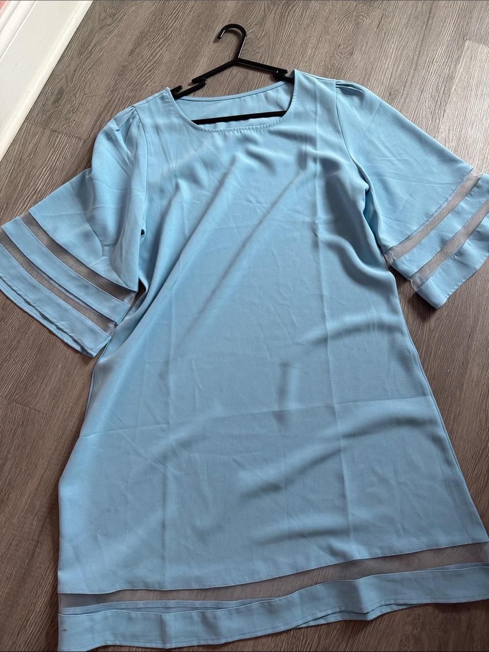 Light Blue Midi Dress with Sheer Trim